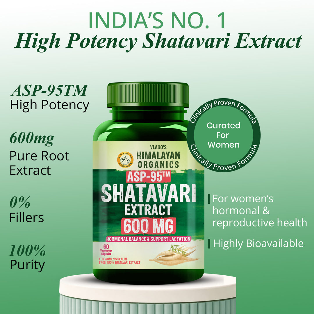 Vlado's Himalayan Organics Shatavari Extract 600 Mg Supplement for Women’s Hormone Balance & Wellness | Boosts Immunity, Supports Digestion & Overall Vitality - 60 Veg Capsule
