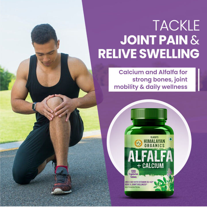 Vlado's Himalayan Organics Alfalfa Calcium 1200mg with Vitamin D, k2, Mk7, B12, Zinc & Magnesium - 120 Veg Tablets