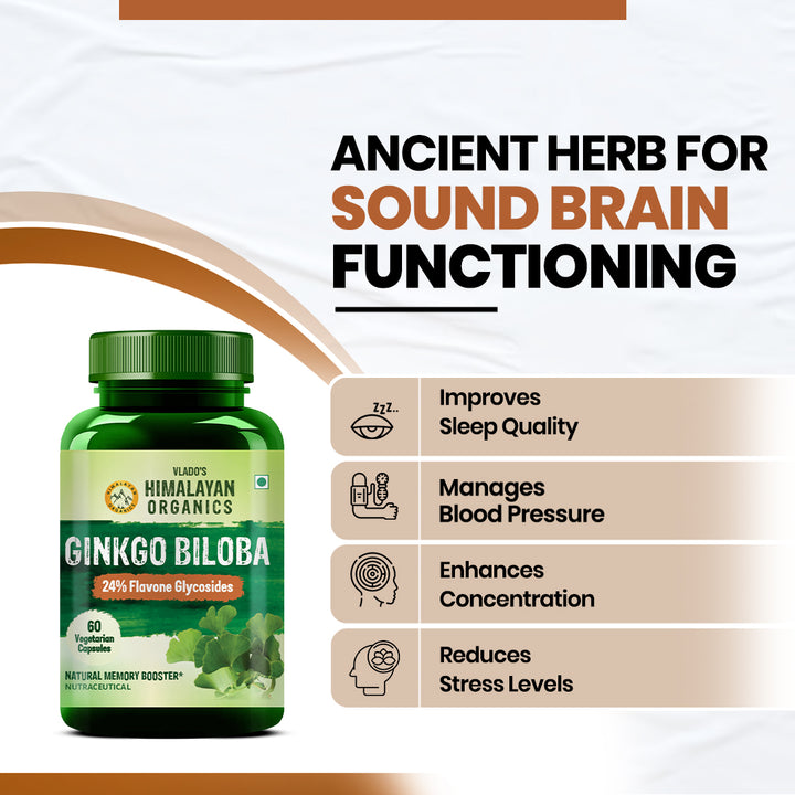Vlado's Himalayan Organics Ginkgo Biloba for Healthy Brain Functions - 60 Capsules