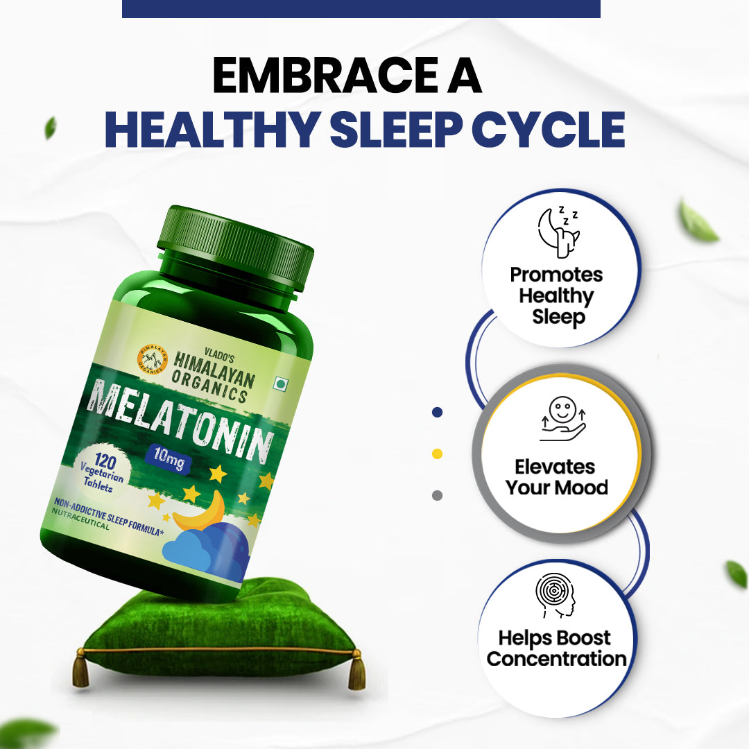 Vlado's Himalayan Organics Melatonin 10 MG Healthy Sleep Cycle | Helps Stress & Anxiety Relief | Improve Concentration | Non-Habit Forming (120 Tablets)