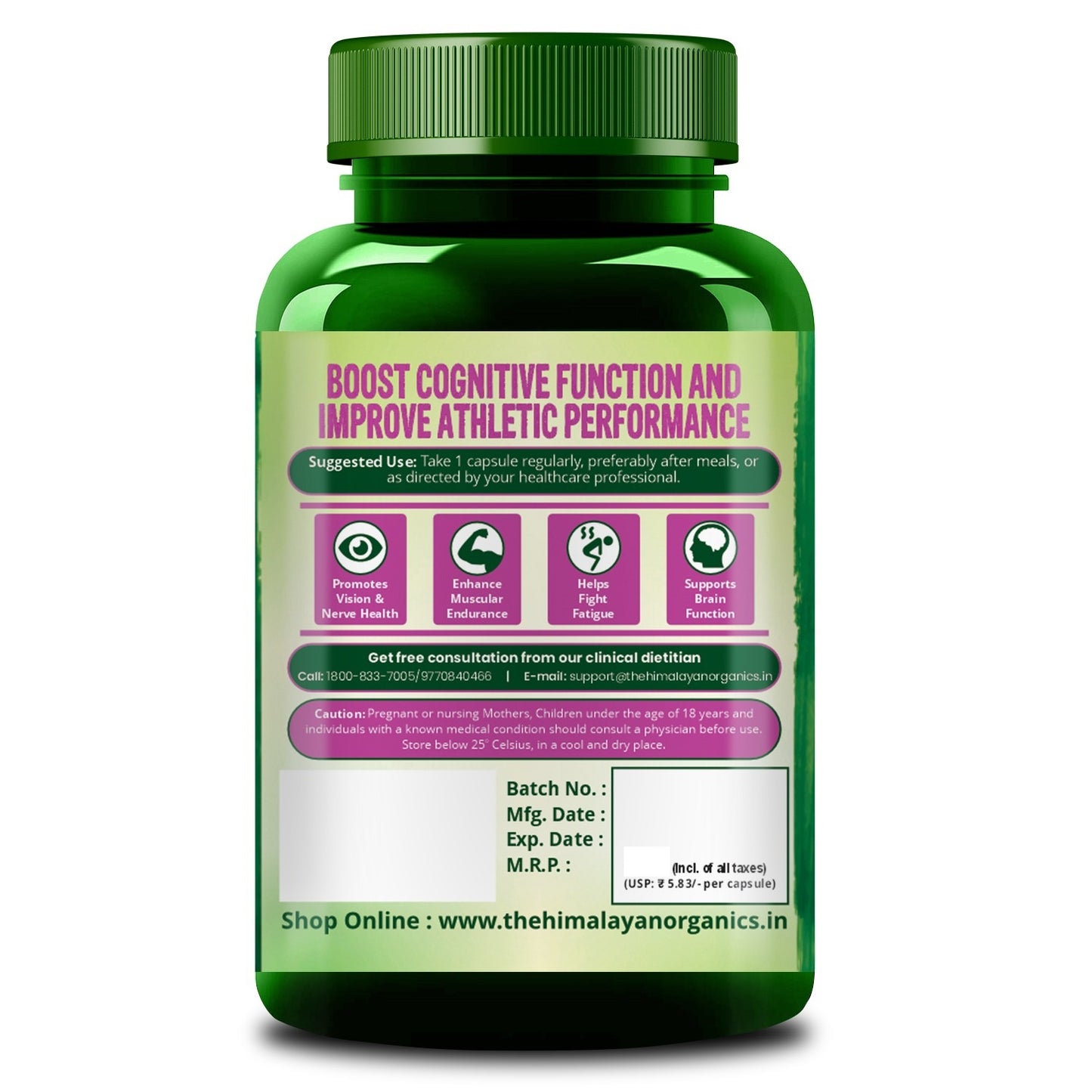 Vlado's Himalayan Organics L-Taurine 500mg Supplement | Support Muscle Recovery | Improve Performance | Promotes Vision & Nerve Health - 120 Veg Capsules