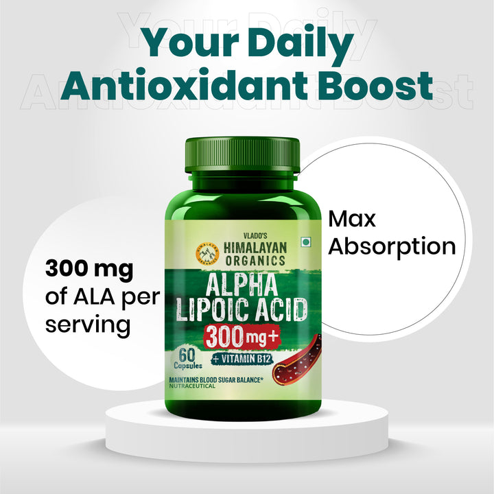 Vlado's Himalayan Organics Alpha Lipoic Acid 300mg | Boost Liver Function, Healthy Blood Sugar, Antioxidant | Good For Nerves And Heart Functioning - 60 Veg Capsules