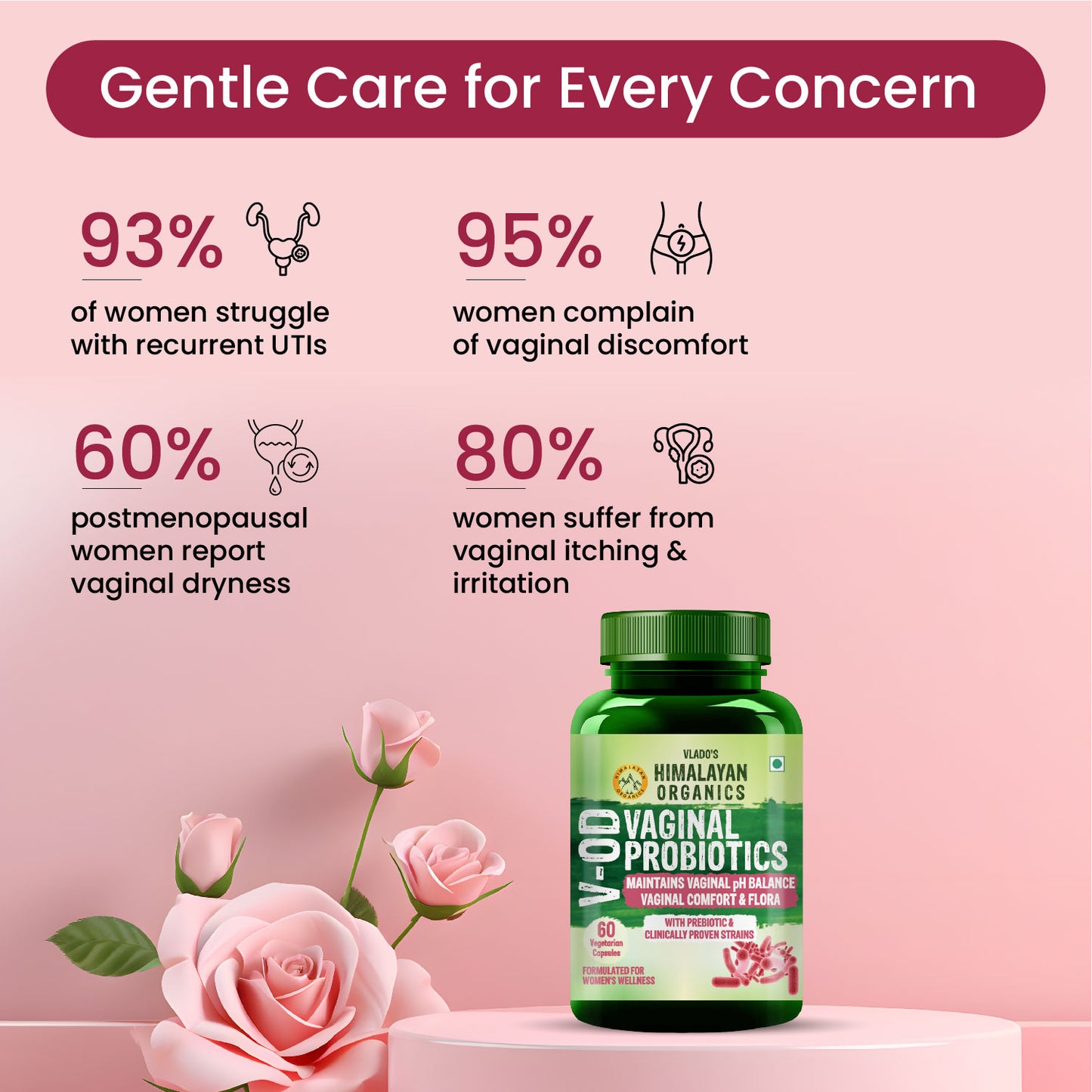 Vlado's Himalayan Organics Vaginal Probiotics for Women pH Balance with Prebiotics & Lactobacillus Probiotic Blend - Vaginal Health Supplement - I Clinically Proven Strains & 10 billion CFU I PromoteVaginal Odor & Vaginal Flora  - 60 Veg Capsules