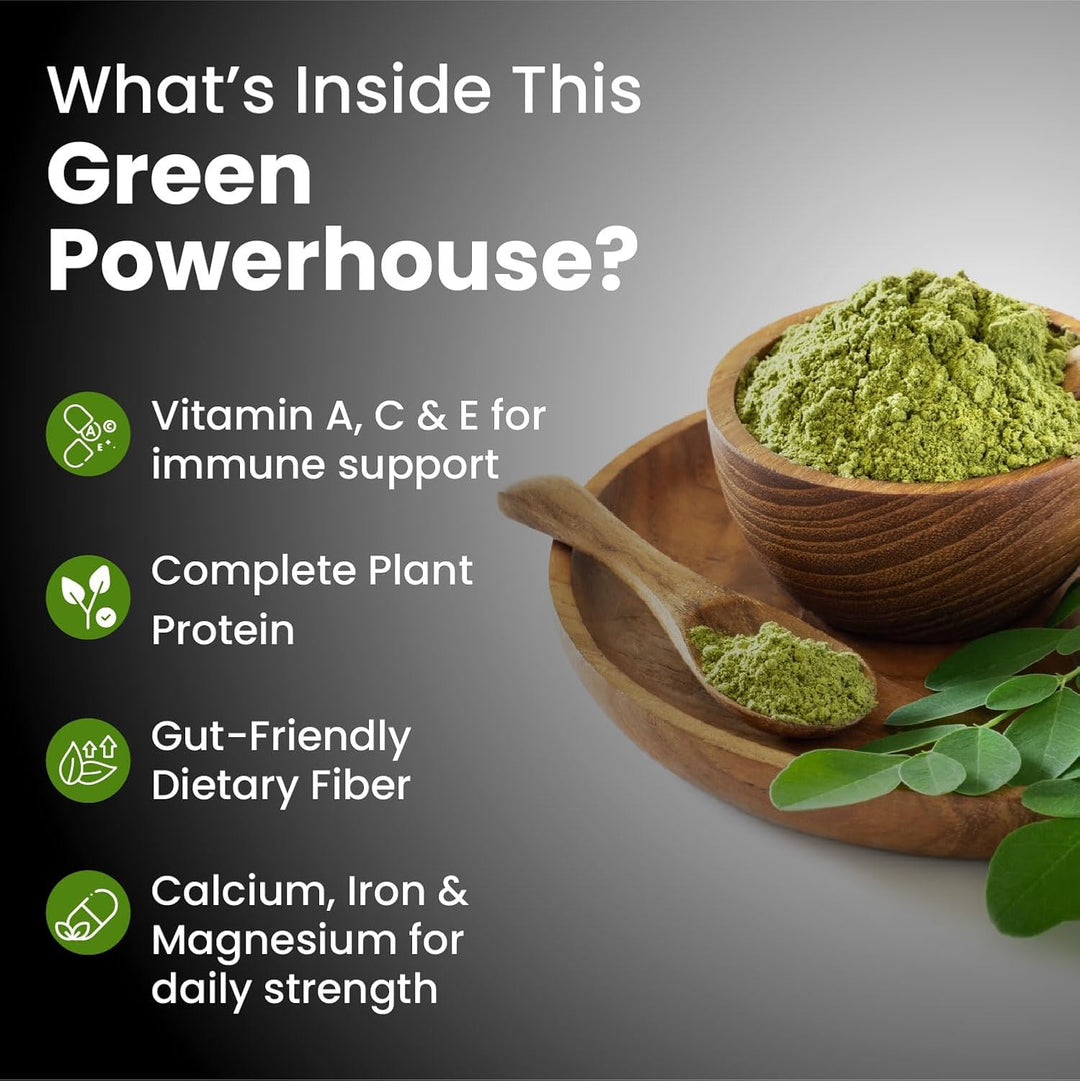 Vlado's Himalayan Organics |Organic Certified Moringa Powder - Natural Superfood with 120+ Nutrients, Antioxidants & Vitamins - Drumstick Leaf powder | Herbal Supplement I for Immunity, Digestion & Energy I Rich In Antioxidant & Protein - 200g