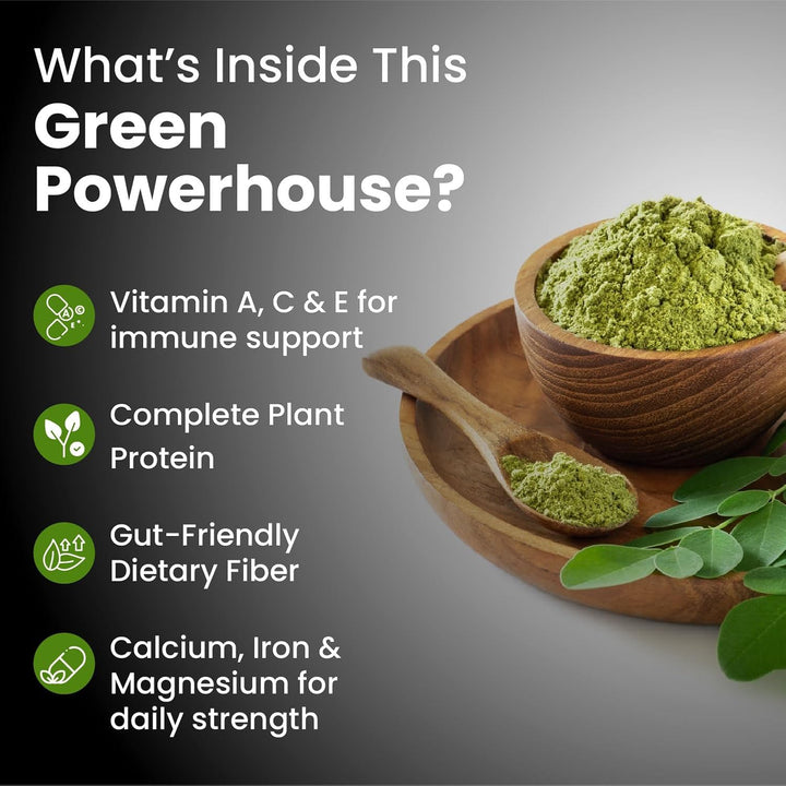 Vlado's Himalayan Organics |Organic Certified Moringa Powder - Natural Superfood with 120+ Nutrients, Antioxidants & Vitamins - Drumstick Leaf powder | Herbal Supplement I for Immunity, Digestion & Energy I Rich In Antioxidant & Protein - 200g