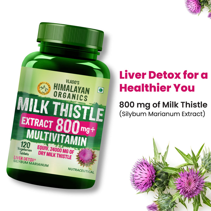 Vlado's Himalayan Organics Milk Thistle Extract With 800Mg Of Silybum Marianum Detox Supplement For Men And Women For Healthy Liver | Boost Metabolism And Maintain Cholesterol level - 120 Vegetarian Tablets