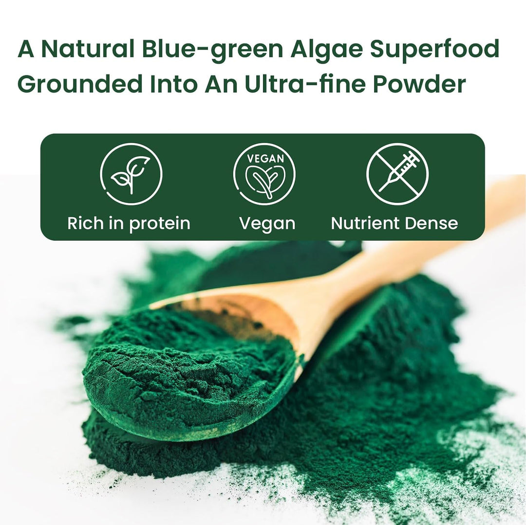 Vlado's Himalayan Organics Spirulina Powder (100g) | For Men & Women | Contains 62% Protein I Natural Superfood | Rich in Protein, Vitamins & Minerals | Boost Energy & Immunity | Support Digestion & Skin health