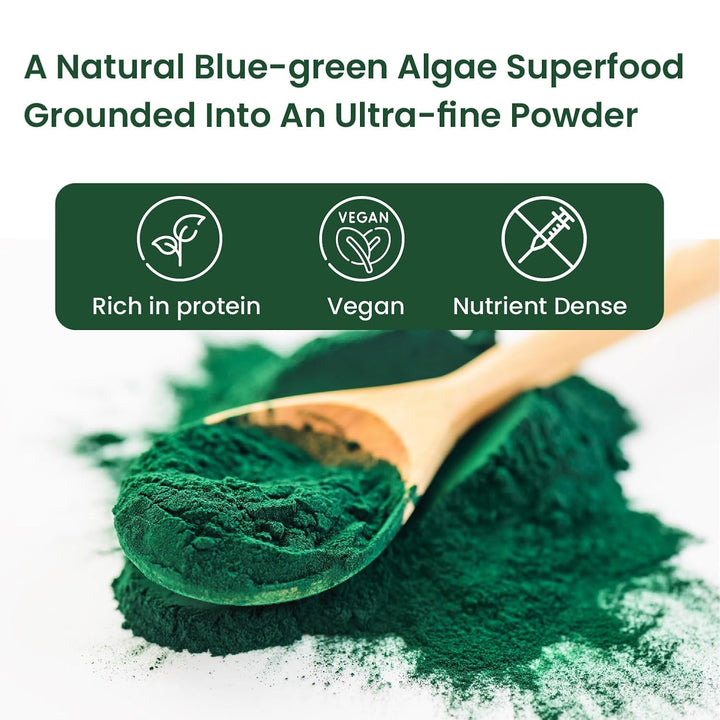 Vlado's Himalayan Organics Spirulina Powder (100g) | For Men & Women | Contains 62% Protein I Natural Superfood | Rich in Protein, Vitamins & Minerals | Boost Energy & Immunity | Support Digestion & Skin health
