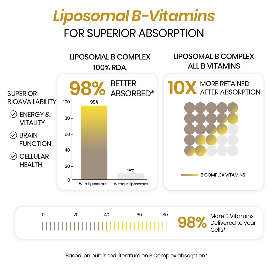 Vlado’s Himalayan Organics Liposomal Vitamin B Complex with 100% RDA B1, B2, B3, B5, B6, B9 & B12 | Hair Growth, Boost Energy And Immunity (60 Capsules)