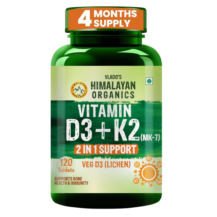 Vlado's Himalayan Organics Vitamin D3 600 IU + K2 as MK7 Supplement | Supports Stronger Immunity & Bone & Heart Health | Healthy Heart For Men And Women - 120 Veg Tablets