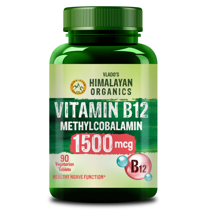 Vlado's Himalayan Organics Methylcobalamin Vitamin B12 1500mcg Supplement support Brain, Nerve Function and Energy - 90 Veg Tablets