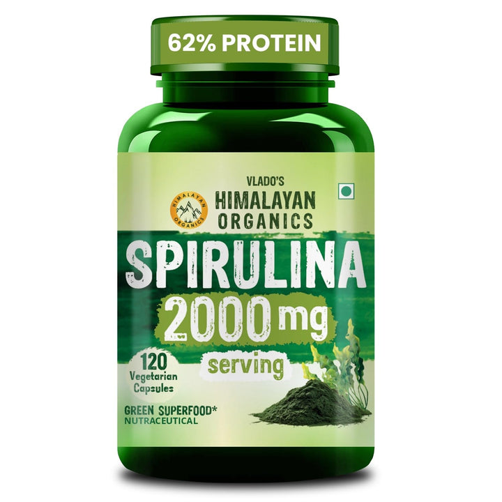 Vlado's Himalayan Organics Spirulina 2000mg Supplement For Men And Women  - 120 Veg Capsules