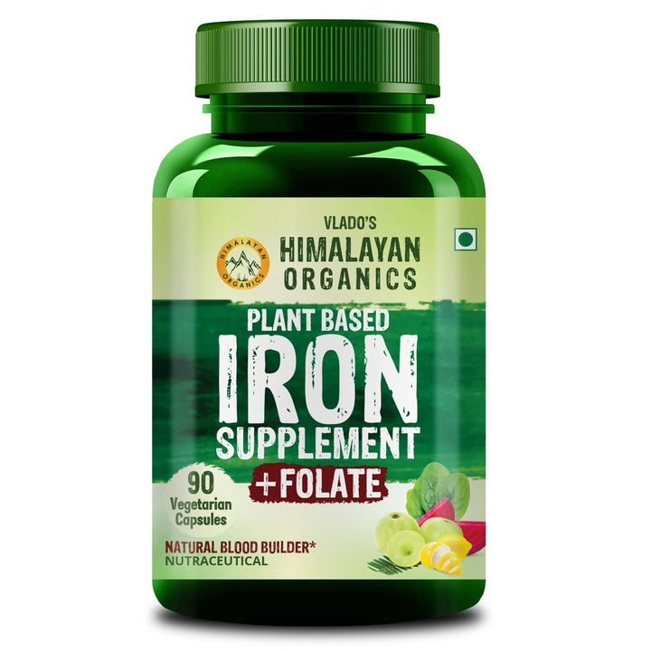 Vlado's Himalayan Organics Plant Based Iron with Folate for Better Hemoglobin, Immunity, Oxygen Binding Capacity - 90 Veg Capsules