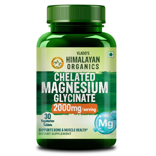 Vlado's Himalayan Organics Magnesium Glycinate High Absorption Magnesium Supplement 2000 MG - For Sleep, Cramps, Supports | Clinically Approven | Muscle Recovery & Better Sleep & Nerves Health - 30 Tablets - (100% RDA )