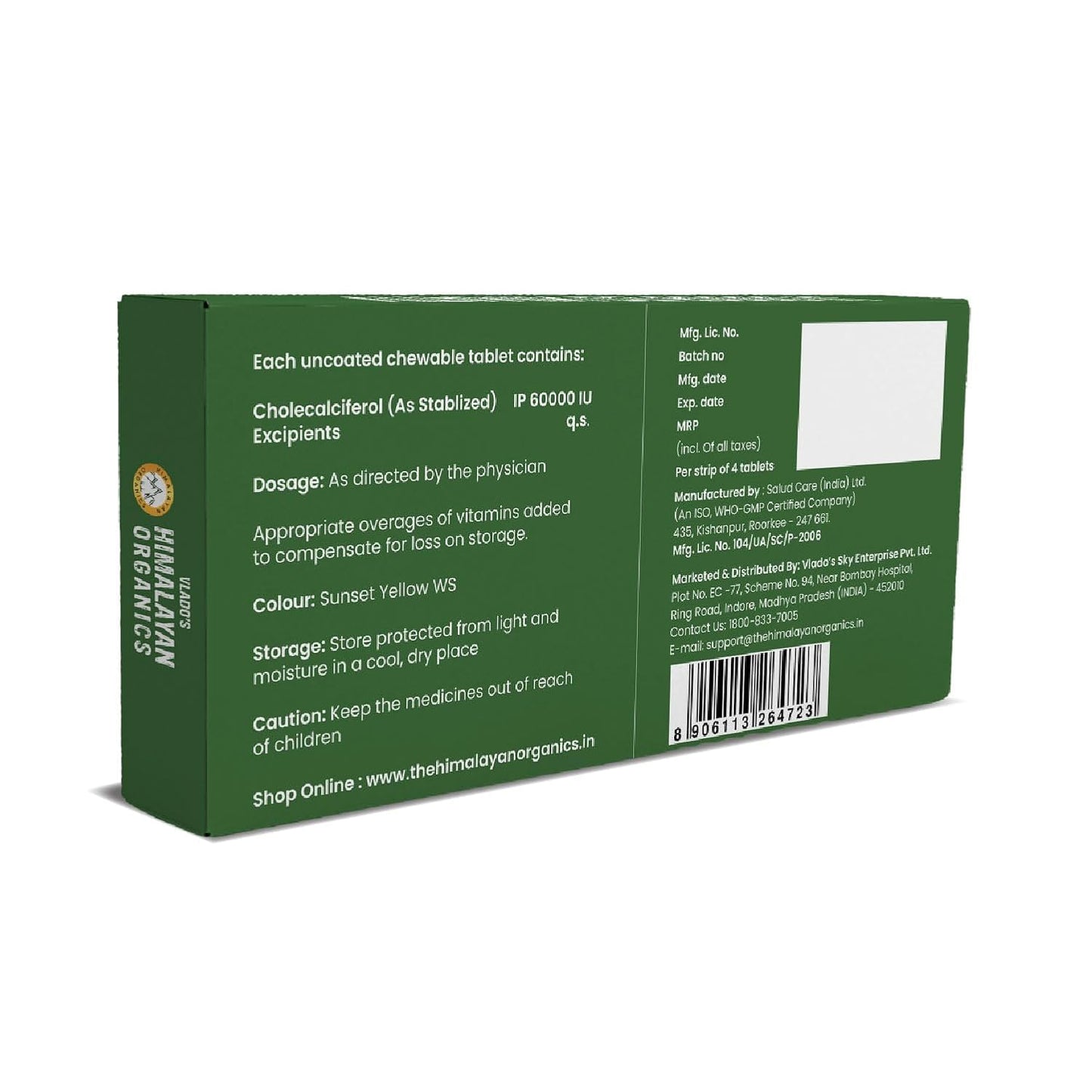 Vlado's Himalayan Organics Vitamin D3 60000 IU Tablets | Cholecalciferol I Vitamin D3 60k Supplement | Vitamin D 60000 iu Tablets | Cholecalciferol Supplement 60000iu for men & women | Orange Flavour - 40 Tablets