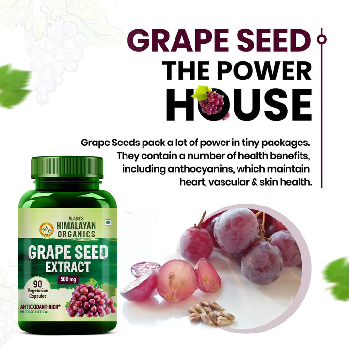 Vlado's Himalayan Organics Grape Seed Extract 500mg/Serving for Healthy Cholesterol Level - 90 Veg Capsules
