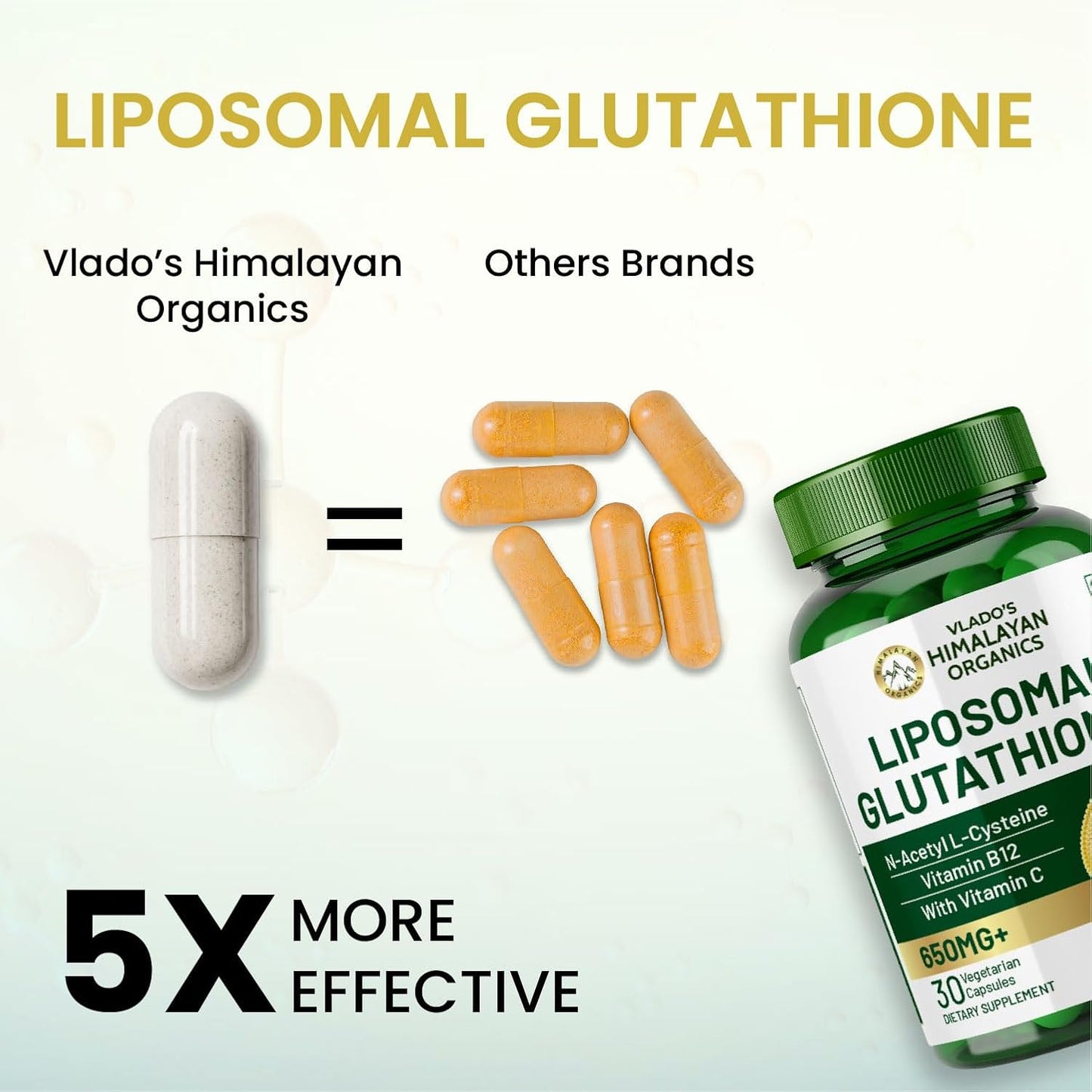 Vlado's Himalayan Organics Liposomal Glutathione 650 mg+ Advanced Liposomal Formula with N-Acetyl L-Cysteine , Vitamin C & B12 - Cellular & Face Health - Helps in Skin Hydration & Skin Glow - Liver Health & Detoxification Support - 30 Veg Capsules