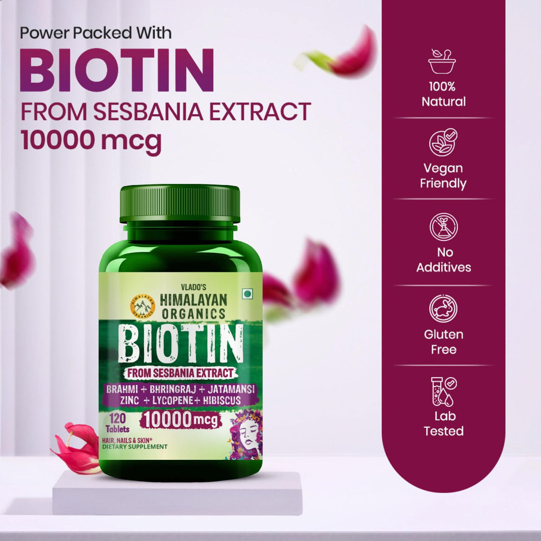 Vlado's Himalayan Organics Biotin 10,000 mcg for Hair Growth - 120 Tablets