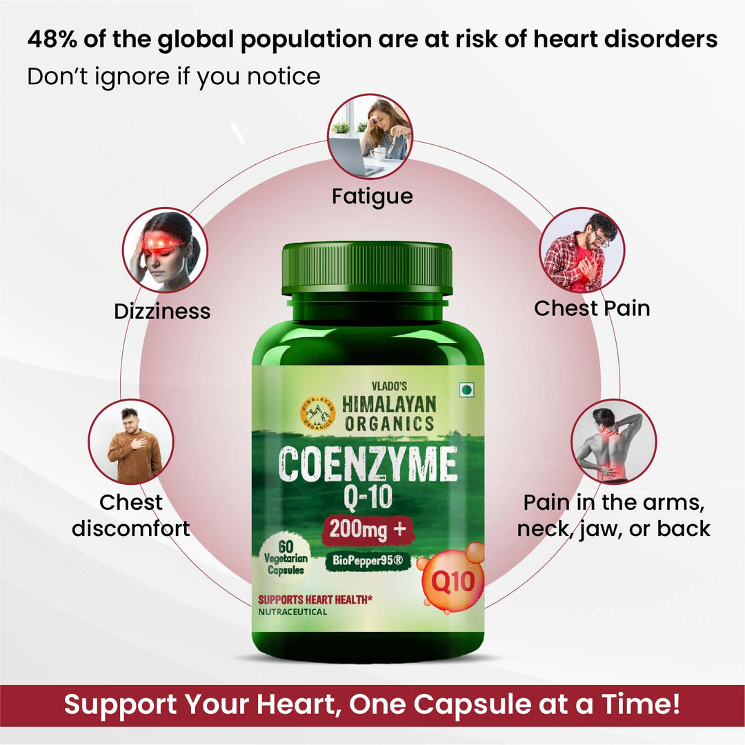 Vlado's Himalayan Organics CoQ10-200mg With BioPepper - 5mg , COENZYME Q-10 Supplement | High Absorption I Antioxidant Support Healthy Heart Boost Energy And Metabolism High Strength For Men And Women - 60 Veg Capsules