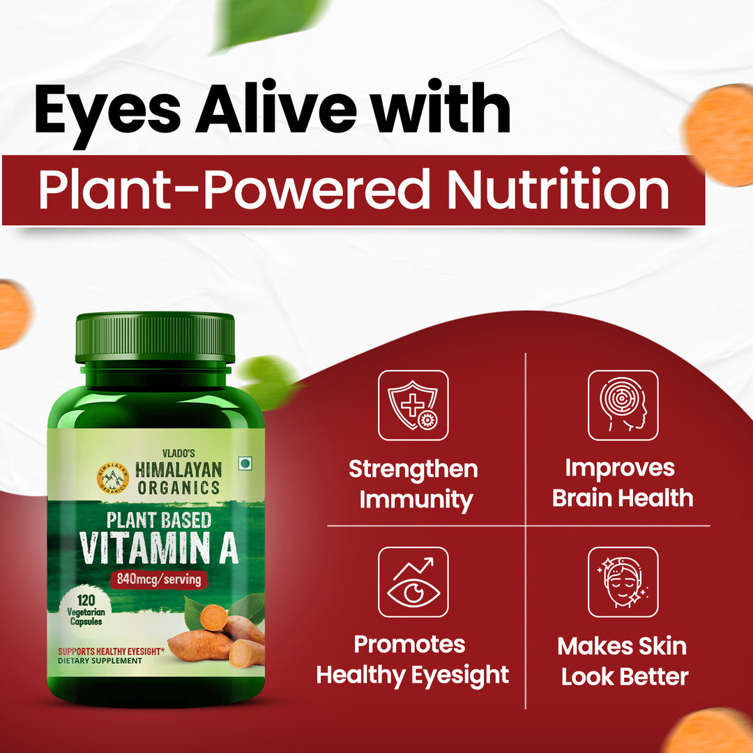 Vlado's Himalayan Organics Vitamin A Supplement Supports Healthy Eye Sight | Natural Anti-Oxidant (120 Capsules)