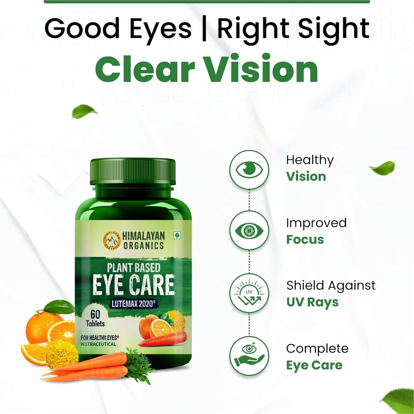 Himalayan Organics Plant Based Eye Care Supplement (Lutemax 2020, Orange Extract, Carrot Extract) - 60 Tablets