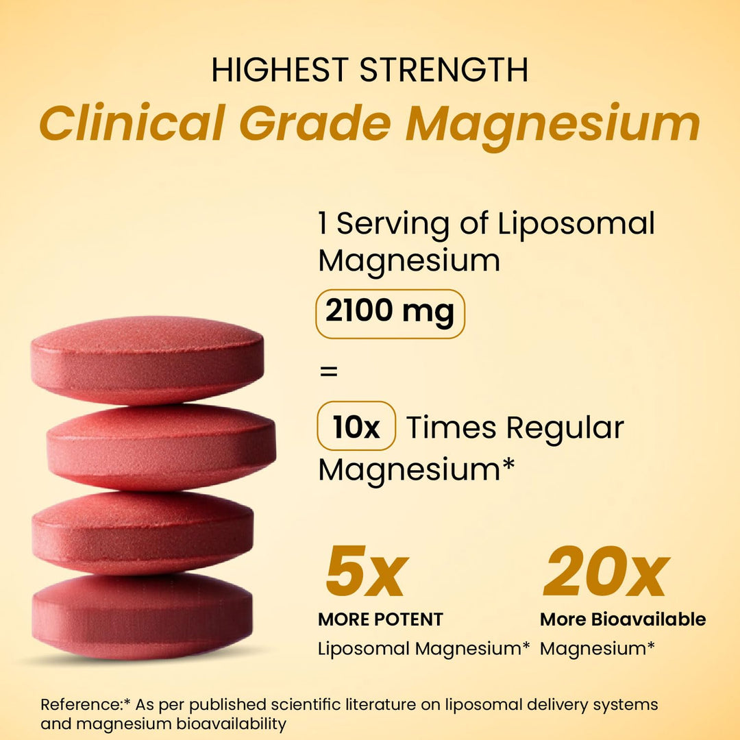 Vlado's Himalayan Organics 5X Strength Liposomal Magnesium Supplement - 2100mg+ with Chelated Magnesium Glycinate | For Sleep, Cramps, Recovery, Nerve & Muscle Function, Clinically Proven, 100% RDA - 120 Tablets