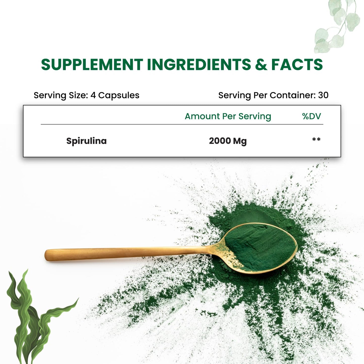 Himalayan Organics Spirulina 2000mg Supplement For Men And Women  - 120 Veg Capsules