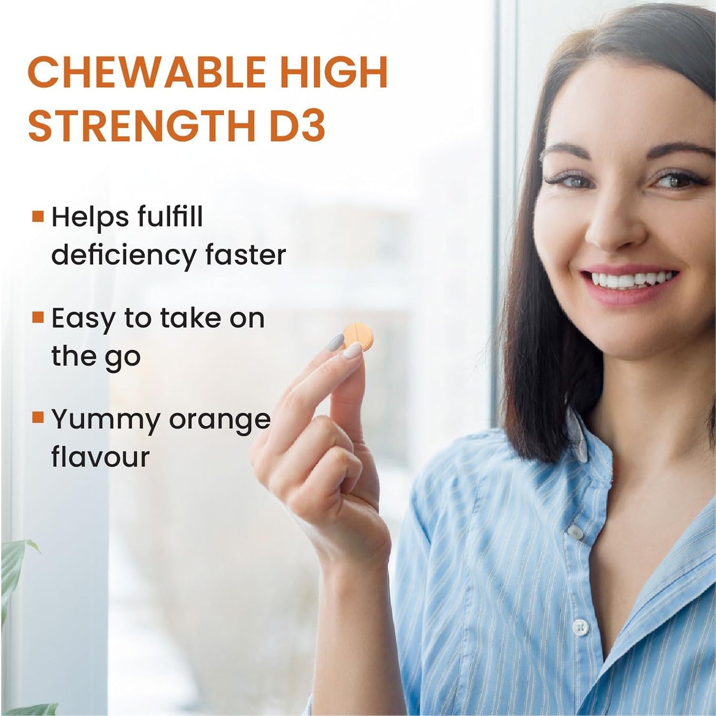 Vlado's Himalayan Organics Vitamin D3 10000IU - Chewable Vitamin D Tablets | Cholecalciferol Vitamin D3 Supplement for Bone & Immunity | Vitamin D3 Supplement for Women & Men | Orange Flavour - 60 Tablets