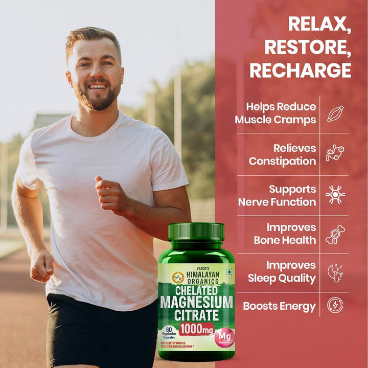 Vlado's Himalayan Organics Magnesium Citrate 1000mg I magnesium supplement Muscle Relaxation & Good Sleep Magnesium for men & Women- 60 Veg Capsules