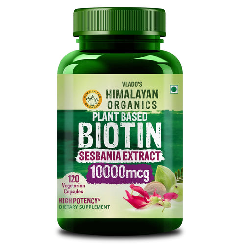 Vlado's Himalayan Organics Plant Based Biotin 10000 mcg for Hair Growth - 120 Veg Capsules