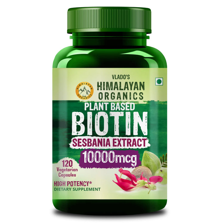 Vlado's Himalayan Organics Plant Based Biotin 10000 mcg for Hair Growth - 120 Veg Capsules