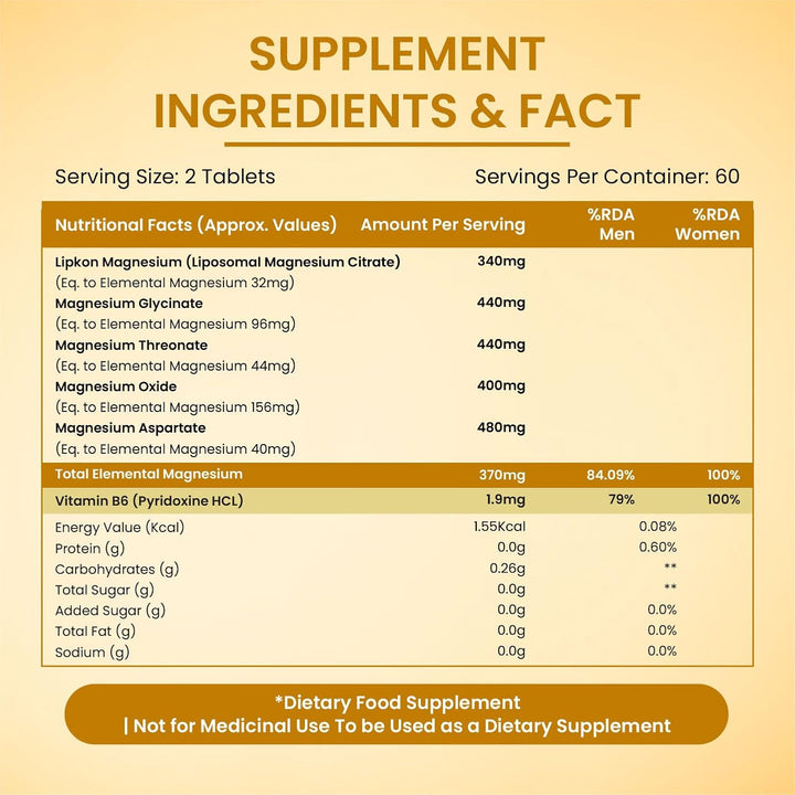 Vlado's Himalayan Organics 5X Strength Liposomal Magnesium Supplement - 2100mg+ with Chelated Magnesium Glycinate | For Sleep, Cramps, Recovery, Nerve & Muscle Function, Clinically Proven, 100% RDA - 120 Tablets