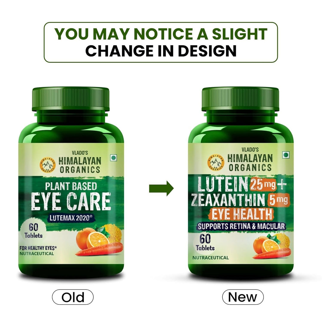 Vlado's Himalayan Organics Plant Based Eye Care Lutein and Zeaxanthin Supplement to Improve Vision, Blue Light & Digital Guard (Lutemax 2020, Orange Extract, Carrot Extract) - 60 Veg Tablets