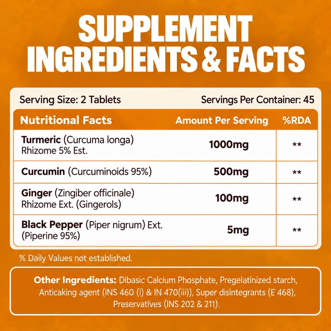 Vlado's Himalayan Organics Curcumin With Biopiperine 1500mg Tablets With 95% Curcuminoids Supplements For Better Absorption | Good For Skin & Joint pains | Immunity Booster for Men And Women - 90 Veg Tablets