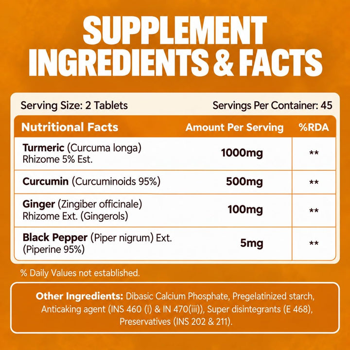 Vlado's Himalayan Organics Curcumin With Biopiperine 1500mg Tablets With 95% Curcuminoids Supplements For Better Absorption | Good For Skin & Joint pains | Immunity Booster for Men And Women - 90 Veg Tablets