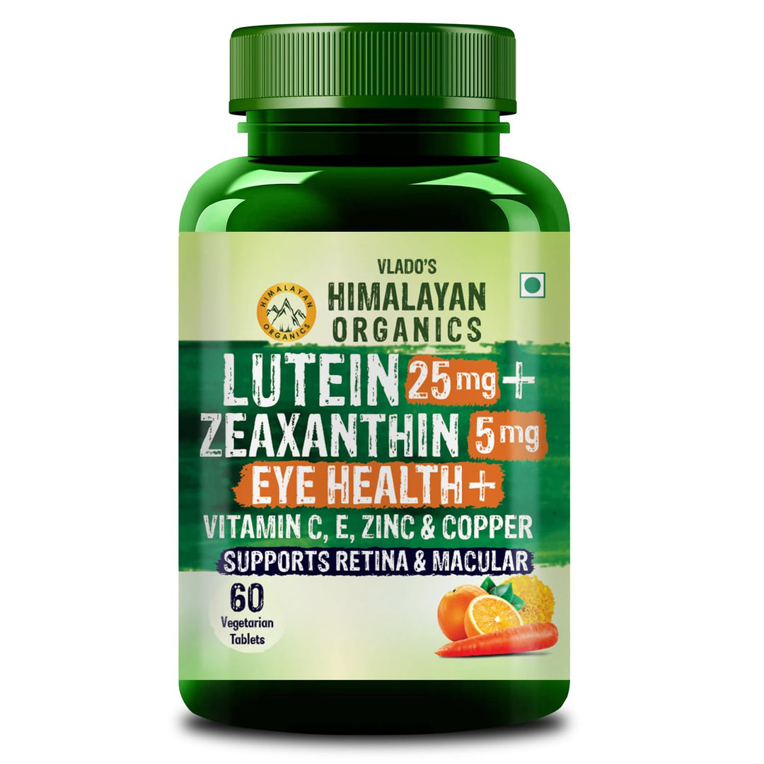 Vlado's Himalayan Organics Plant Based Eye Care Lutein and Zeaxanthin Supplement to Improve Vision, Blue Light & Digital Guard (Lutemax 2020, Orange Extract, Carrot Extract) - 60 Veg Tablets