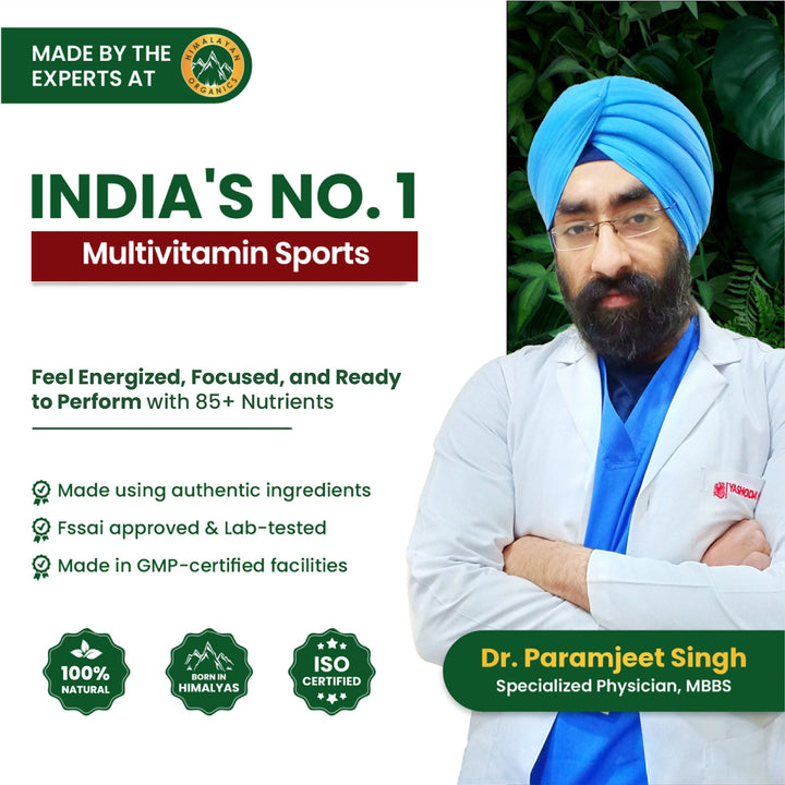 Vlado's Himalayan Organics Multivitamin Sports with 60 + Vital Nutrients & 13 Performance Blends with Enzymes – 60 Tabs
