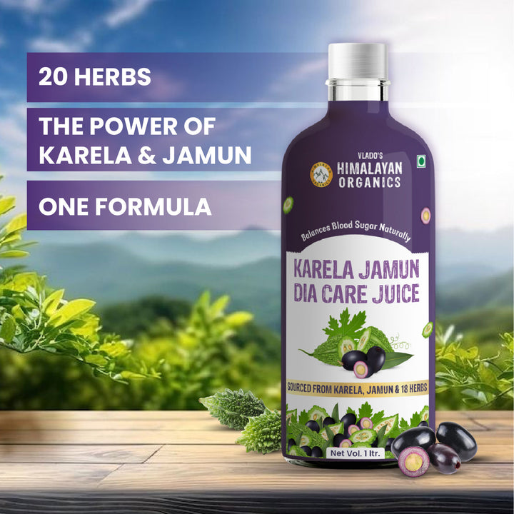 Vlado's Himalayan Organics Karela Jamun Diabetic Care Juice with Neem, Amla, Giloy, Gudmar, Methi, Shatavari, Arjun I Made with 18+ Clinically Proven Natural 100% Ayurvedic Potent Herbs I For Diabetic & Sugar Control I Dia Free Diabic Care Juice - 1L