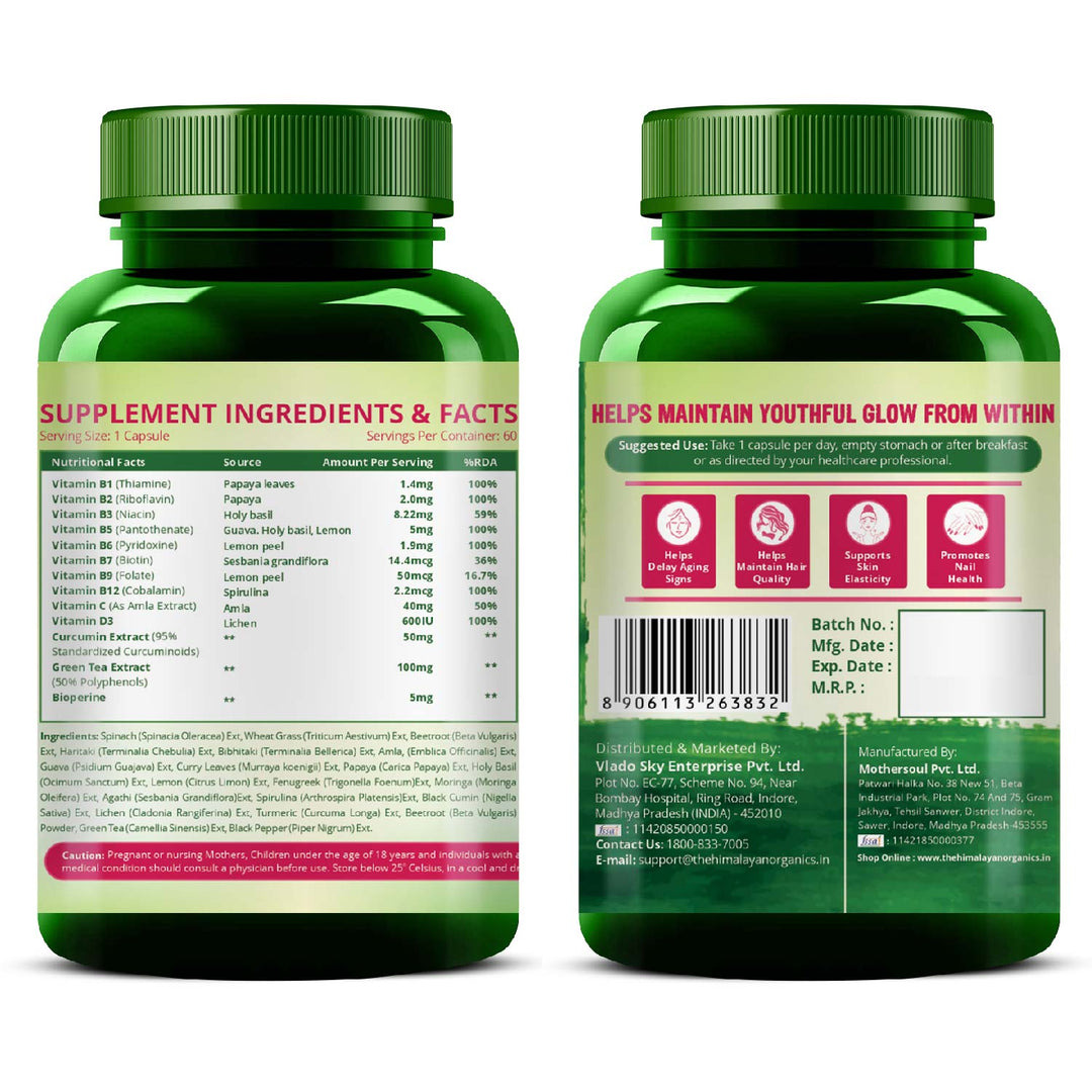 Vlado's Himalayan Organics plant based Collagen Builder for Hair and Skin with Biotin and Vitamin C - 60 Veg Capsules