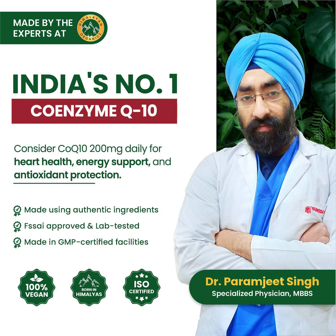 Vlado's Himalayan Organics CoQ10-200mg With BioPepper - 5mg , COENZYME Q-10 Supplement | High Absorption I Antioxidant Support Healthy Heart Boost Energy And Metabolism High Strength For Men And Women - 60 Veg Capsules