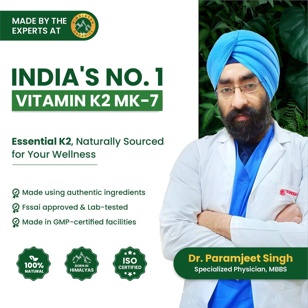 Vlado's Himalayan Organics Plant-Based Vitamin K2 MK- 7 Supplement Supports Stronger Bone & Heart Health I 55 MCG / Serving - k2 supplements for Men & Women - 120 Veg Capsules