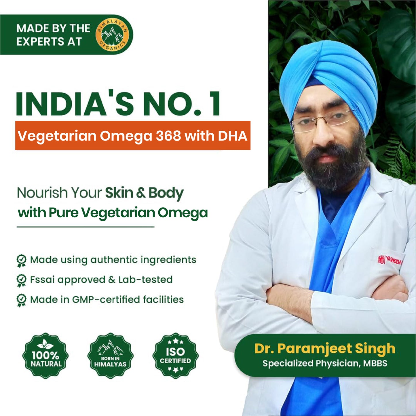 Vlado's Himalayan Organics Vegetarian Omega 3 - 1120 MG Supplement | 3X Strength | Veg DHA | Vegetarian Omega 3 | Algal DHA | Plant Based | No Fish oil Used I Healthy Heart, Joints & Eyes I Omega Capsules for Men & Women- 60 Veg Capsules