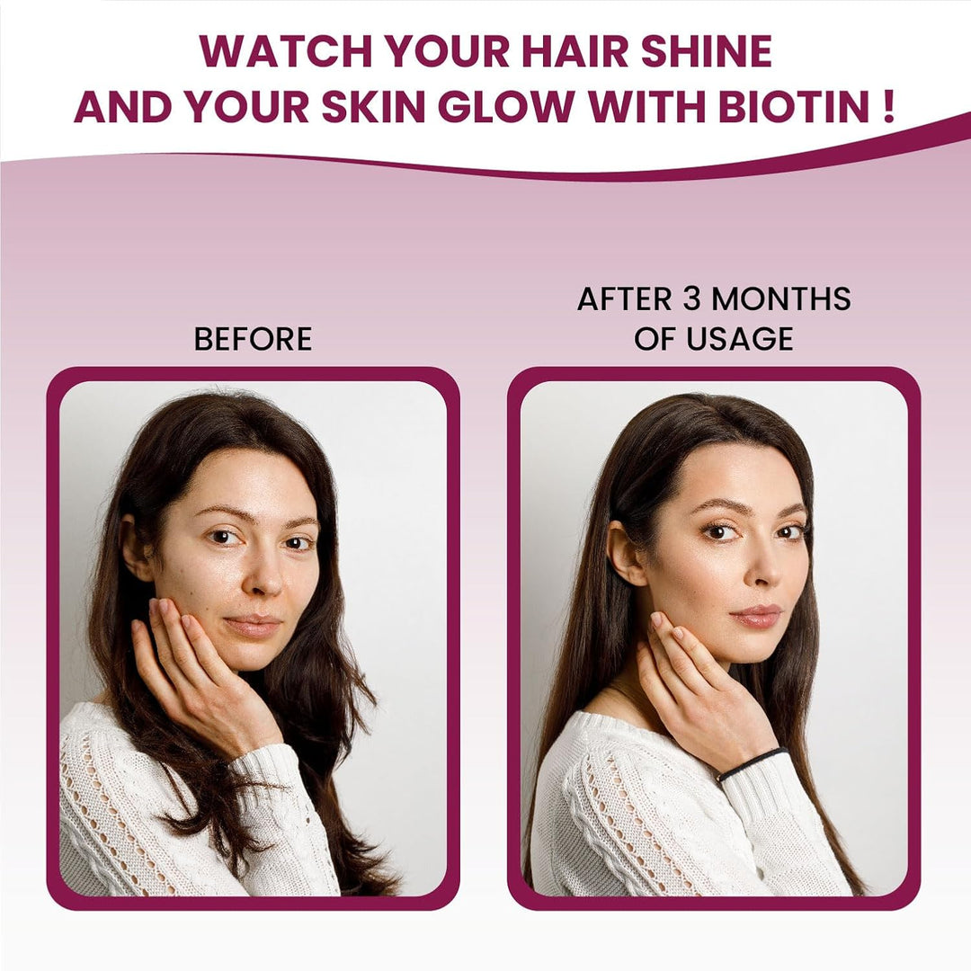 Vlado’s Himalayan Organics Biotin 10000mcg Supplement for Hair Growth, Strong Hair and Glowing Skin, Nail I Sesbania Extract Biotin tablets For Men & Women - 60 Veg Tablets