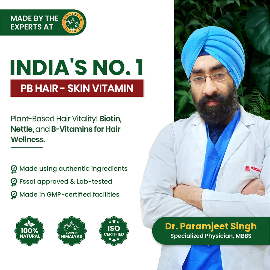 Vlado's Himalayan Organics Plant-Based Hair Skin vitamin with Pure Biotin And DHT Blocker - For Men And Women - 60 Veg Capsules