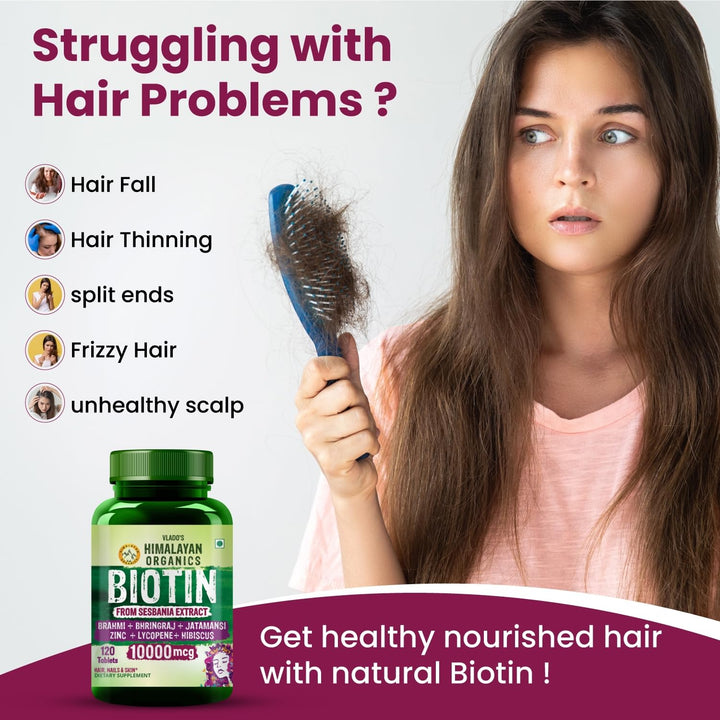 Vlado's Himalayan Organics Biotin 10,000 mcg for Hair Growth - 120 Tablets