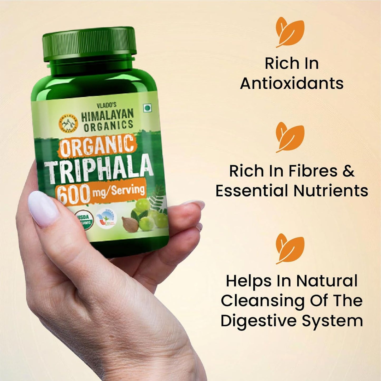 Vlado's Himalayan Organics Triphala Tablets 100% Organic | Supports Healthy Digestion | Improves Bowel Wellness | Relieves Constipation | Pure Herbs Used |100% Ayurvedic | trifala 60 Tablets.
