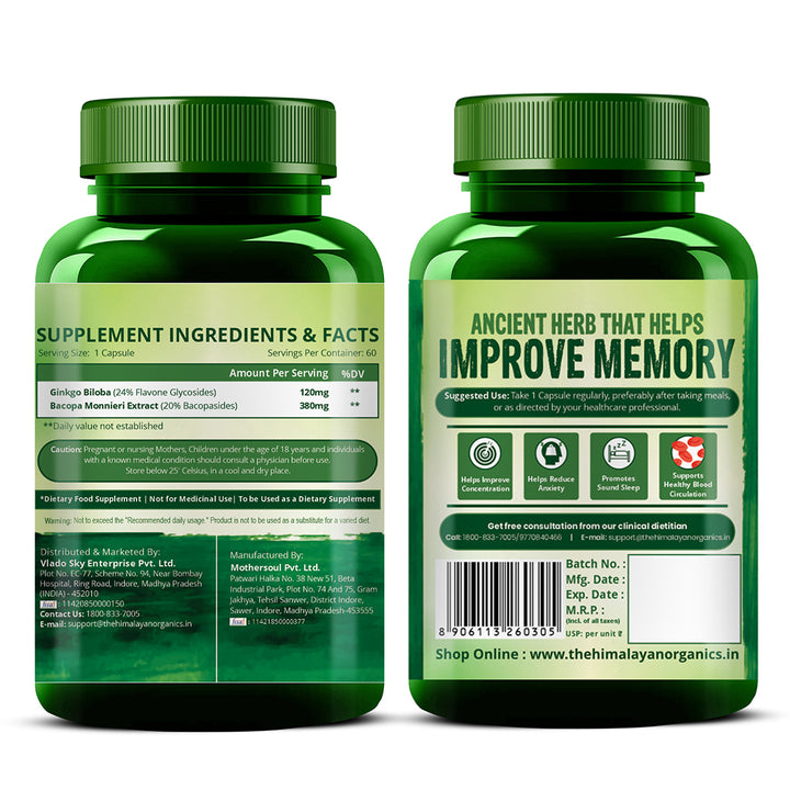 Vlado's Himalayan Organics Ginkgo Biloba for Healthy Brain Functions - 60 Capsules