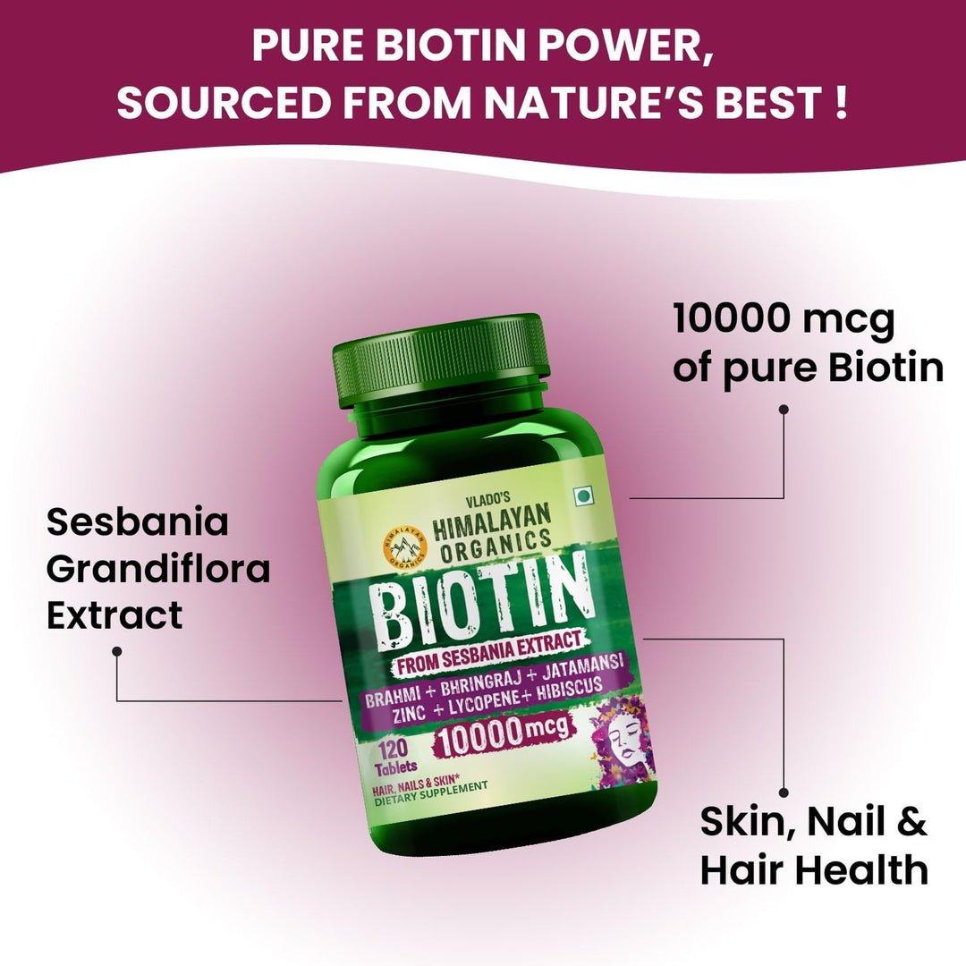 Vlado's Himalayan Organics Biotin 10,000 mcg for Hair Growth - 120 Tablets
