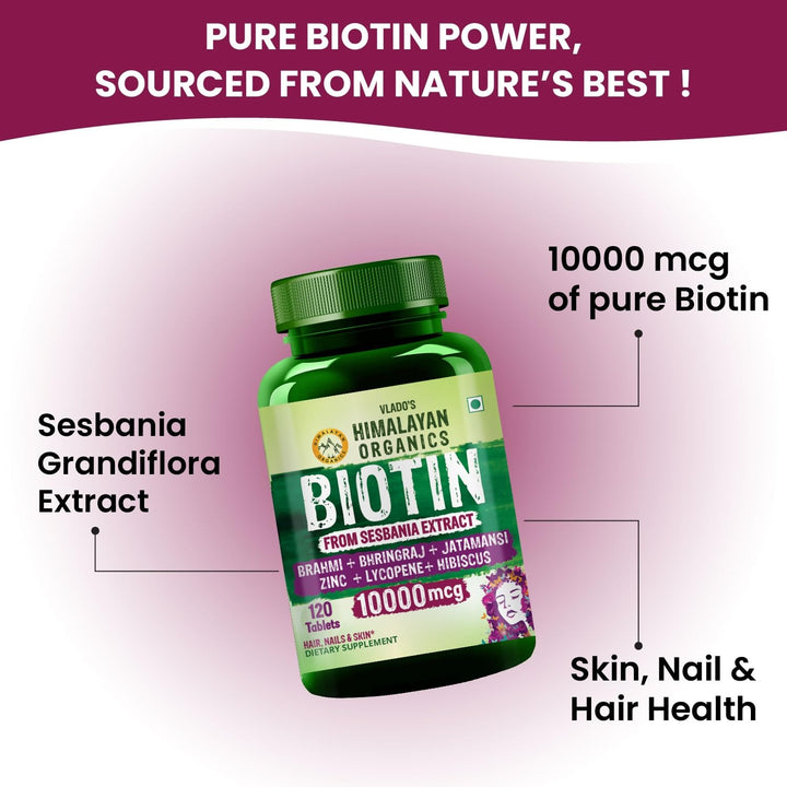 Vlado's Himalayan Organics Biotin 10,000 mcg for Hair Growth - 120 Tablets