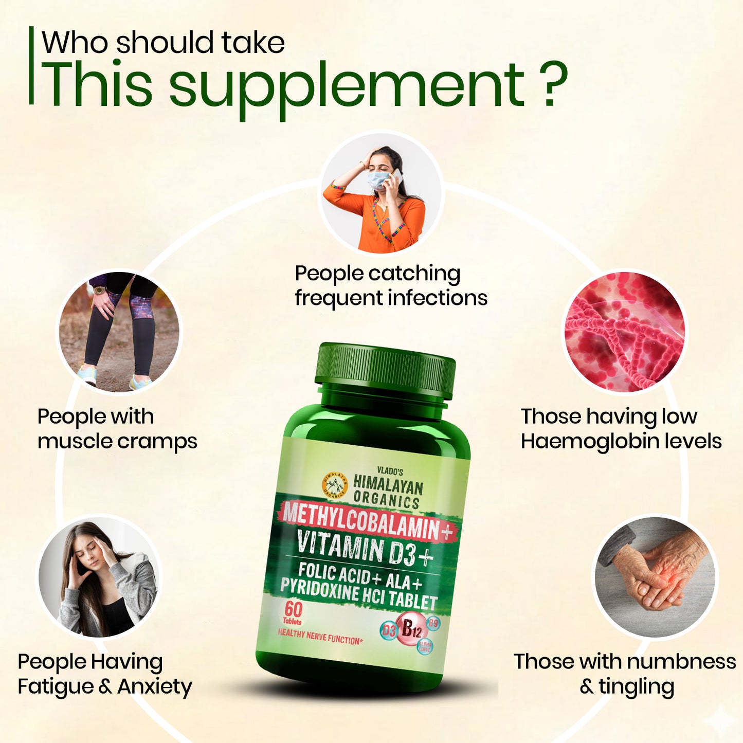 Vlado's Himalayan Organics Vitamin B12 1500mcg with Vitamin D3 | Methylcobalamin 1500mcg with Vitamin D Tablets with Alpha Lipoic Acid , Folic Acid I B12 Vitamin Tablets - Best Vitamin B-12 Supplement For Men & Women - 60 Tablets